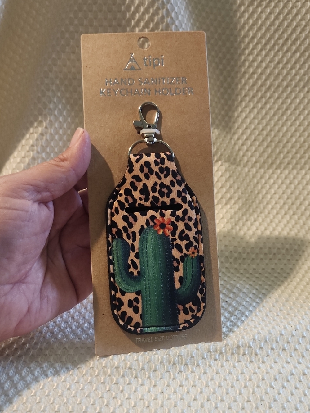 tipi Leopard Cactus Hand Sanitizer Keychain Holder - Brown/Green - Picture 1 of 7